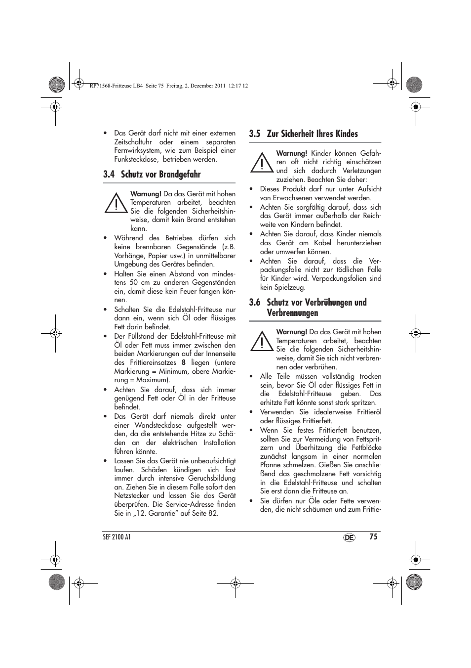 4 schutz vor brandgefahr, 5 zur sicherheit ihres kindes, 6 schutz vor verbrühungen und verbrennungen | Silvercrest SEF 2100 A1 User Manual | Page 77 / 86