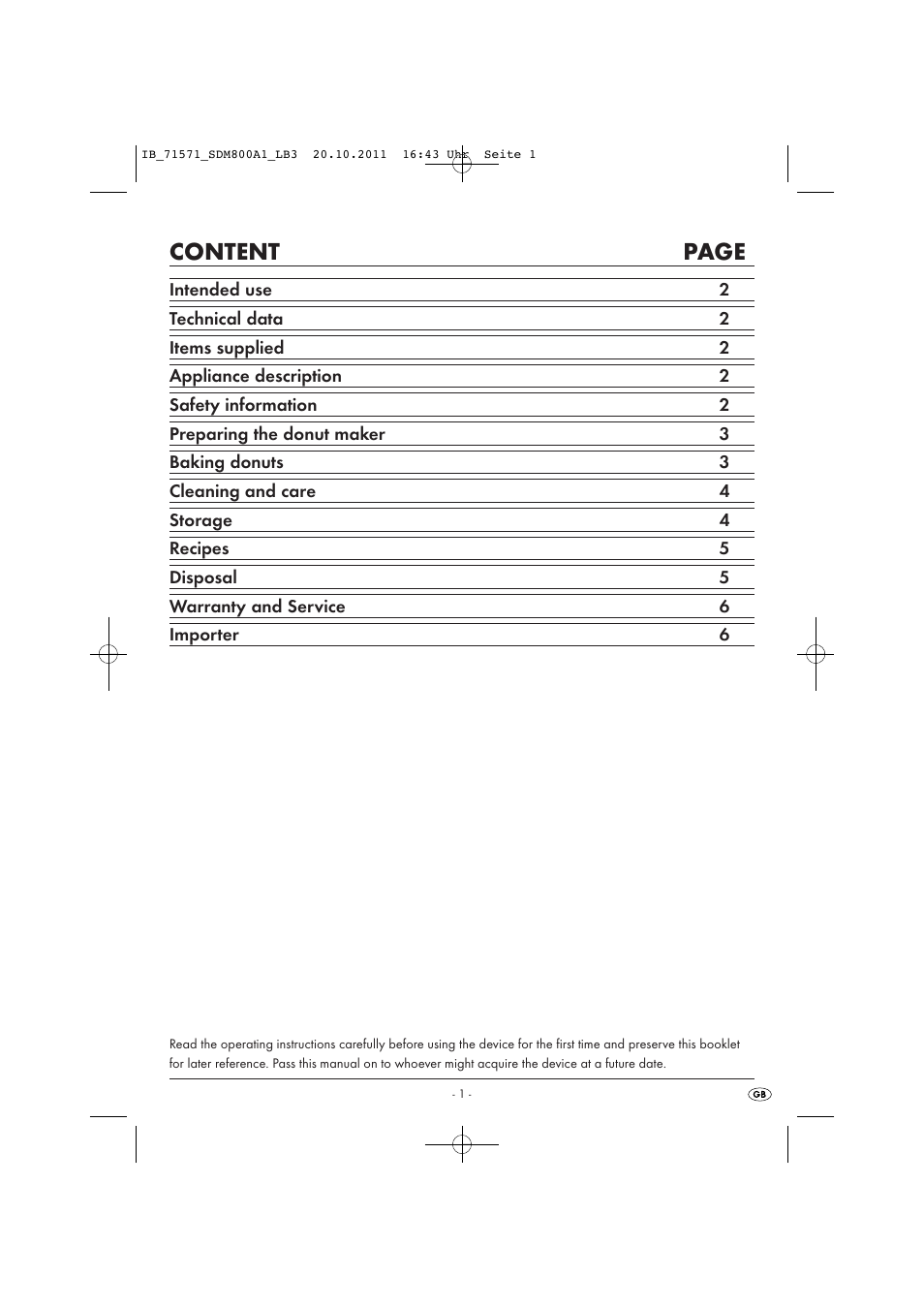 Content page | Silvercrest SDM 800 A1 User Manual | Page 3 / 14