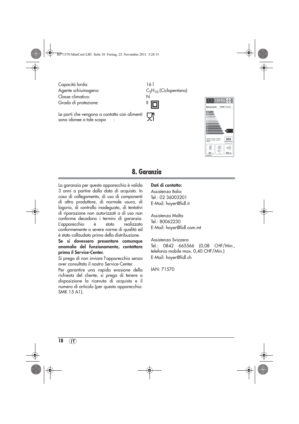 Garanzia | Silvercrest SMK 15 A1 User Manual | Page 20 / 46