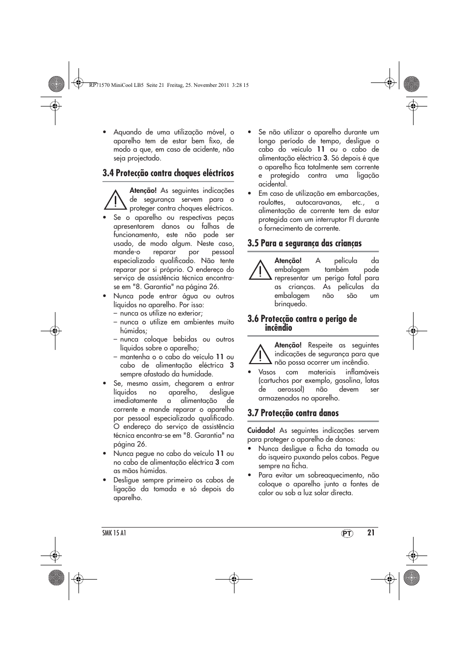 4 protecção contra choques eléctricos, 5 para a segurança das crianças, 6 protecção contra o perigo de incêndio | 7 protecção contra danos | Silvercrest SMK 15 A1 User Manual | Page 23 / 46