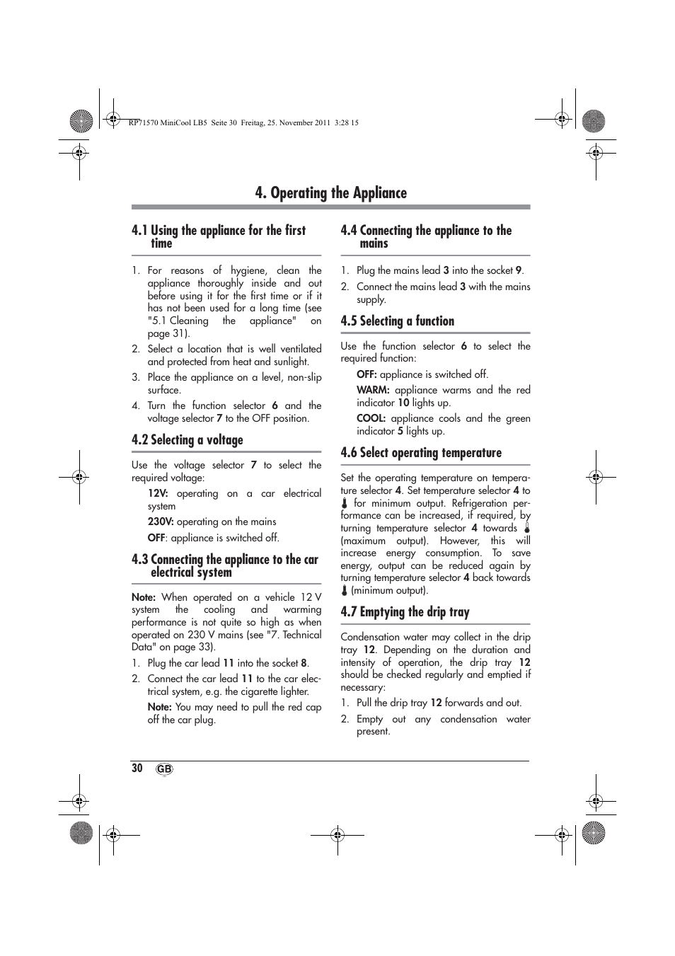 Operating the appliance, 1 using the appliance for the ﬁrst time, 2 selecting a voltage | 4 connecting the appliance to the mains, 5 selecting a function, 6 select operating temperature, 7 emptying the drip tray | Silvercrest SMK 15 A1 User Manual | Page 32 / 46