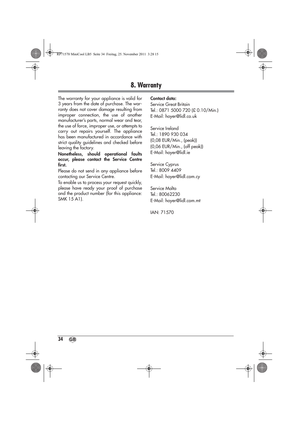 Warranty | Silvercrest SMK 15 A1 User Manual | Page 36 / 46