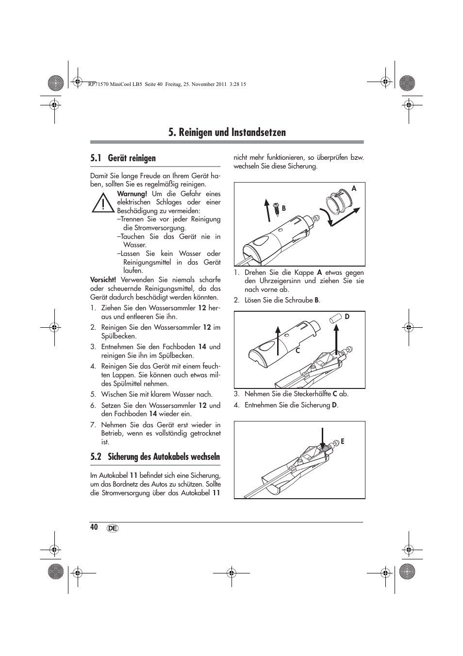 Reinigen und instandsetzen, 1 gerät reinigen, 2 sicherung des autokabels wechseln | Silvercrest SMK 15 A1 User Manual | Page 42 / 46