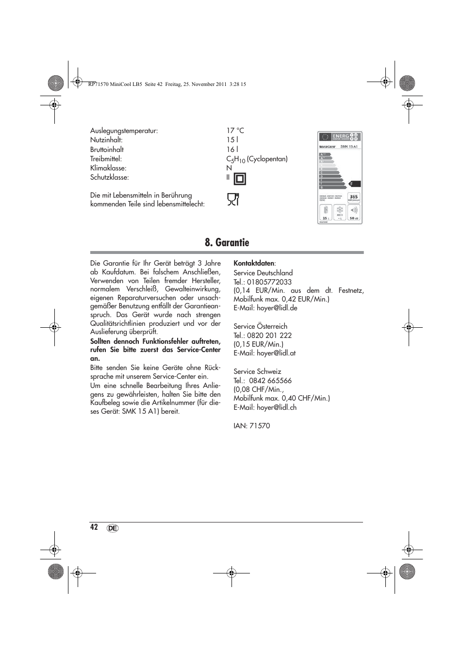 Garantie | Silvercrest SMK 15 A1 User Manual | Page 44 / 46