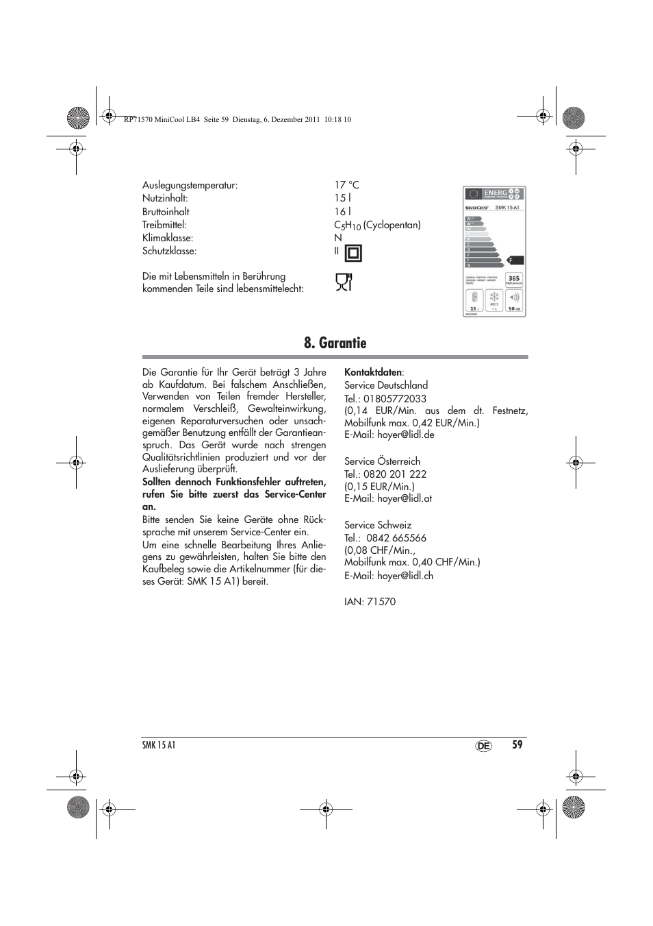 Garantie | Silvercrest SMK 15 A1 User Manual | Page 61 / 62