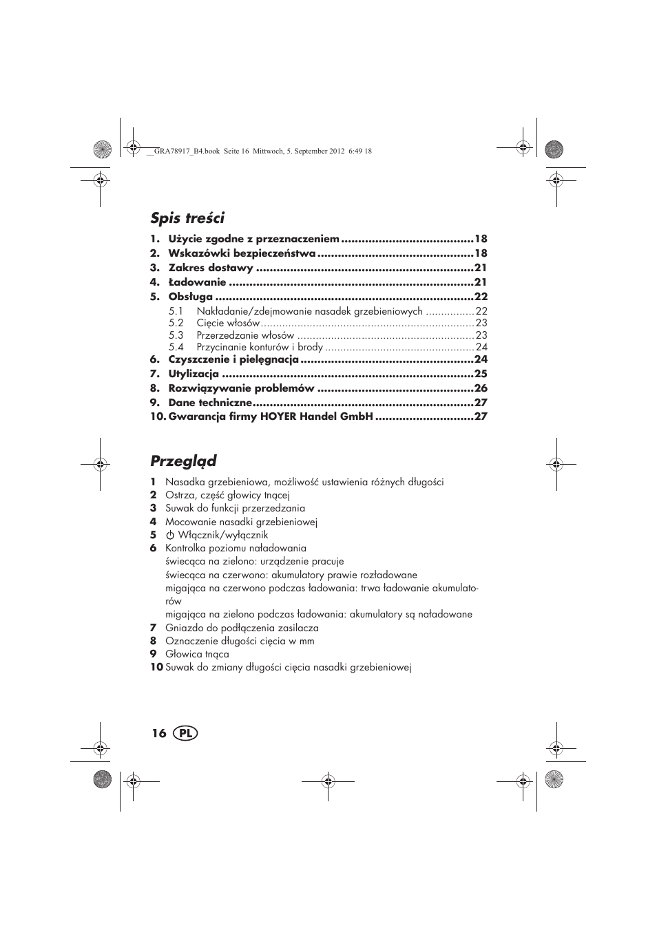 Spis treci, Przegld | Silvercrest SHBS 600 A1 User Manual | Page 18 / 104