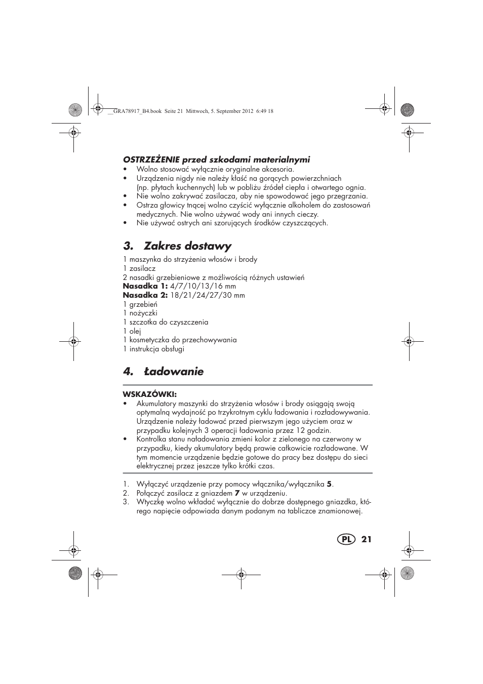 Zakres dostawy, Adowanie | Silvercrest SHBS 600 A1 User Manual | Page 23 / 104