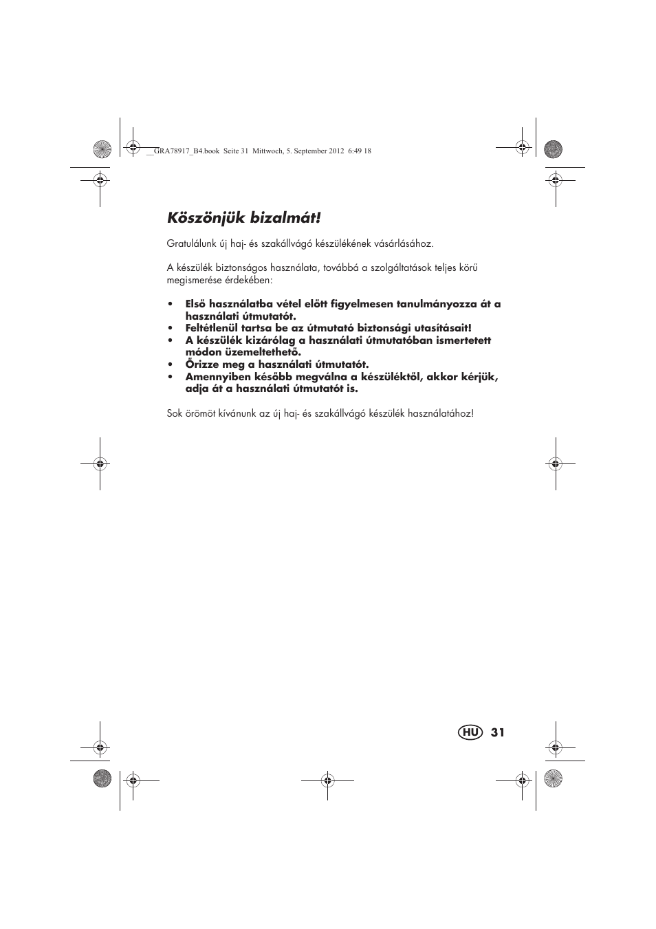 Köszönjük bizalmát | Silvercrest SHBS 600 A1 User Manual | Page 33 / 104