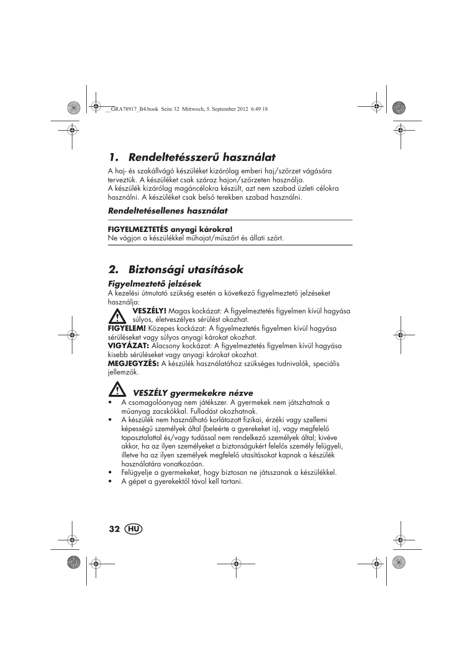 Rendeltetésszer használat, Biztonsági utasítások | Silvercrest SHBS 600 A1 User Manual | Page 34 / 104