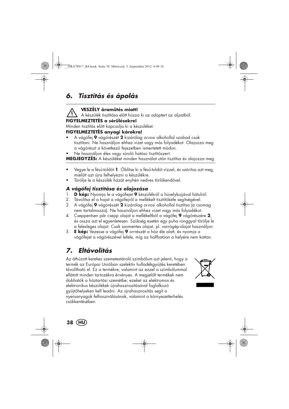 Tisztítás és ápolás, Eltávolítás | Silvercrest SHBS 600 A1 User Manual | Page 40 / 104