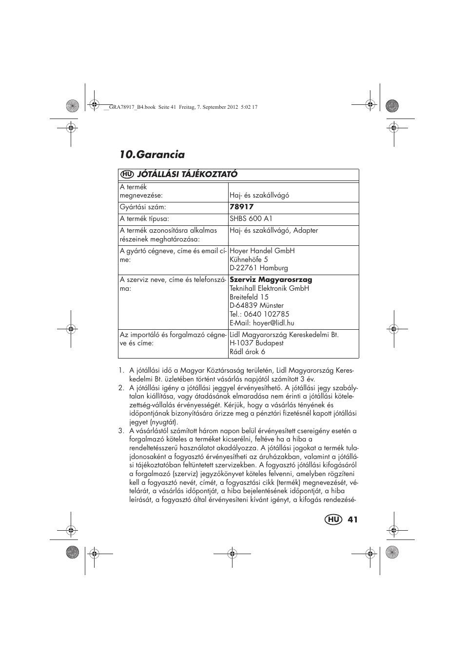 Garancia | Silvercrest SHBS 600 A1 User Manual | Page 43 / 104