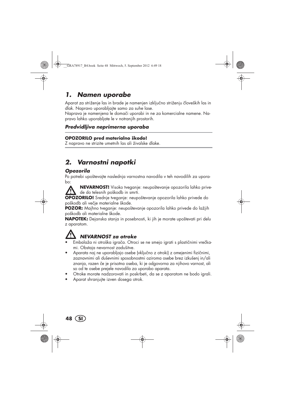 Namen uporabe, Varnostni napotki | Silvercrest SHBS 600 A1 User Manual | Page 50 / 104