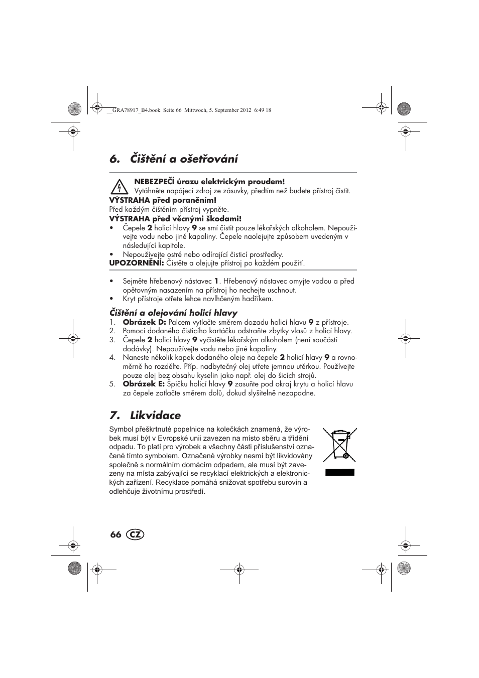 ištní a ošetování, Likvidace | Silvercrest SHBS 600 A1 User Manual | Page 68 / 104