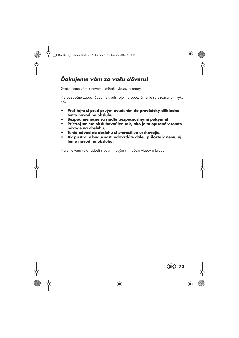 Akujeme vám za vašu dôveru | Silvercrest SHBS 600 A1 User Manual | Page 75 / 104
