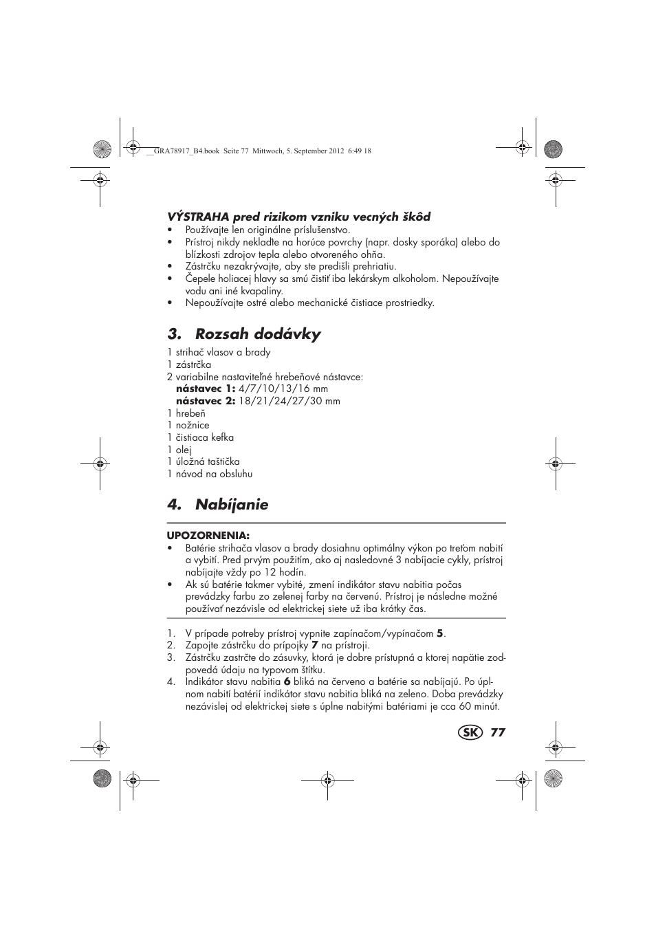 Rozsah dodávky, Nabíjanie | Silvercrest SHBS 600 A1 User Manual | Page 79 / 104