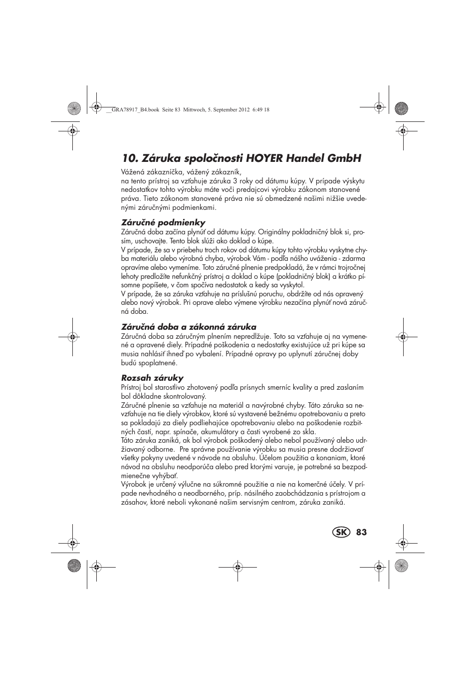 Záruka spolonosti hoyer handel gmbh | Silvercrest SHBS 600 A1 User Manual | Page 85 / 104