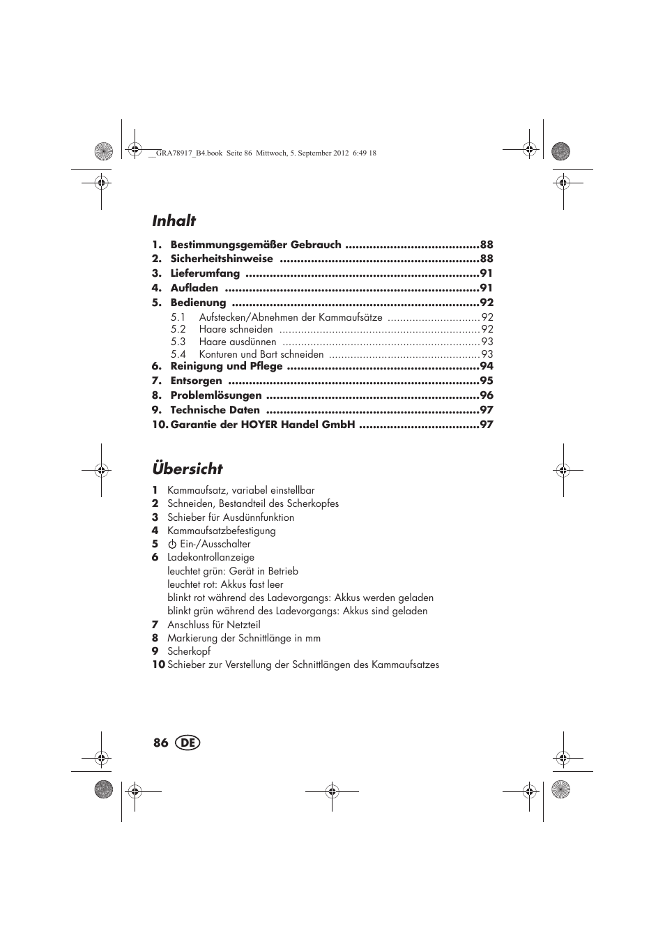 Inhalt, Übersicht | Silvercrest SHBS 600 A1 User Manual | Page 88 / 104