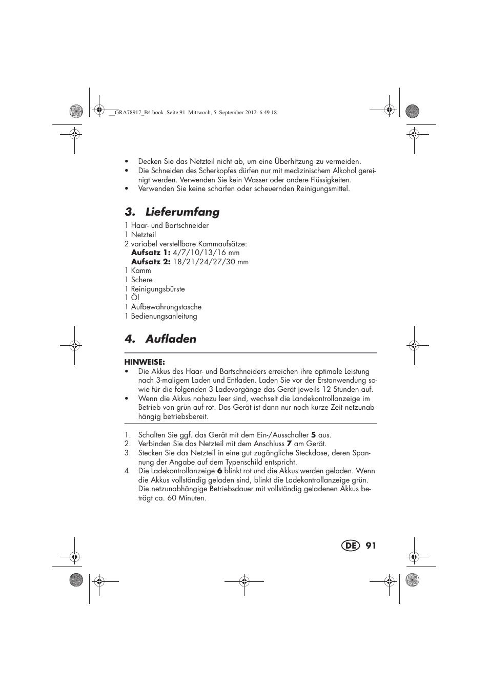 Lieferumfang, Aufladen | Silvercrest SHBS 600 A1 User Manual | Page 93 / 104