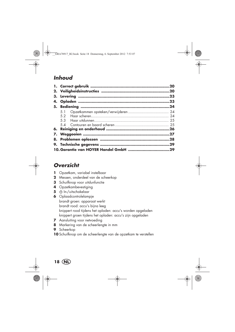 Inhoud, Overzicht | Silvercrest SHBS 600 A1 User Manual | Page 20 / 64