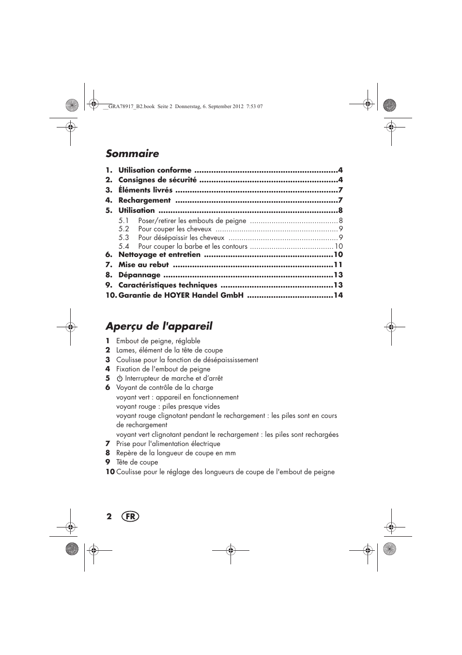 Sommaire, Aperçu de l'appareil | Silvercrest SHBS 600 A1 User Manual | Page 4 / 64