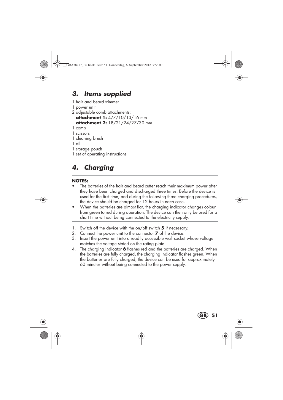 Items supplied, Charging | Silvercrest SHBS 600 A1 User Manual | Page 53 / 64