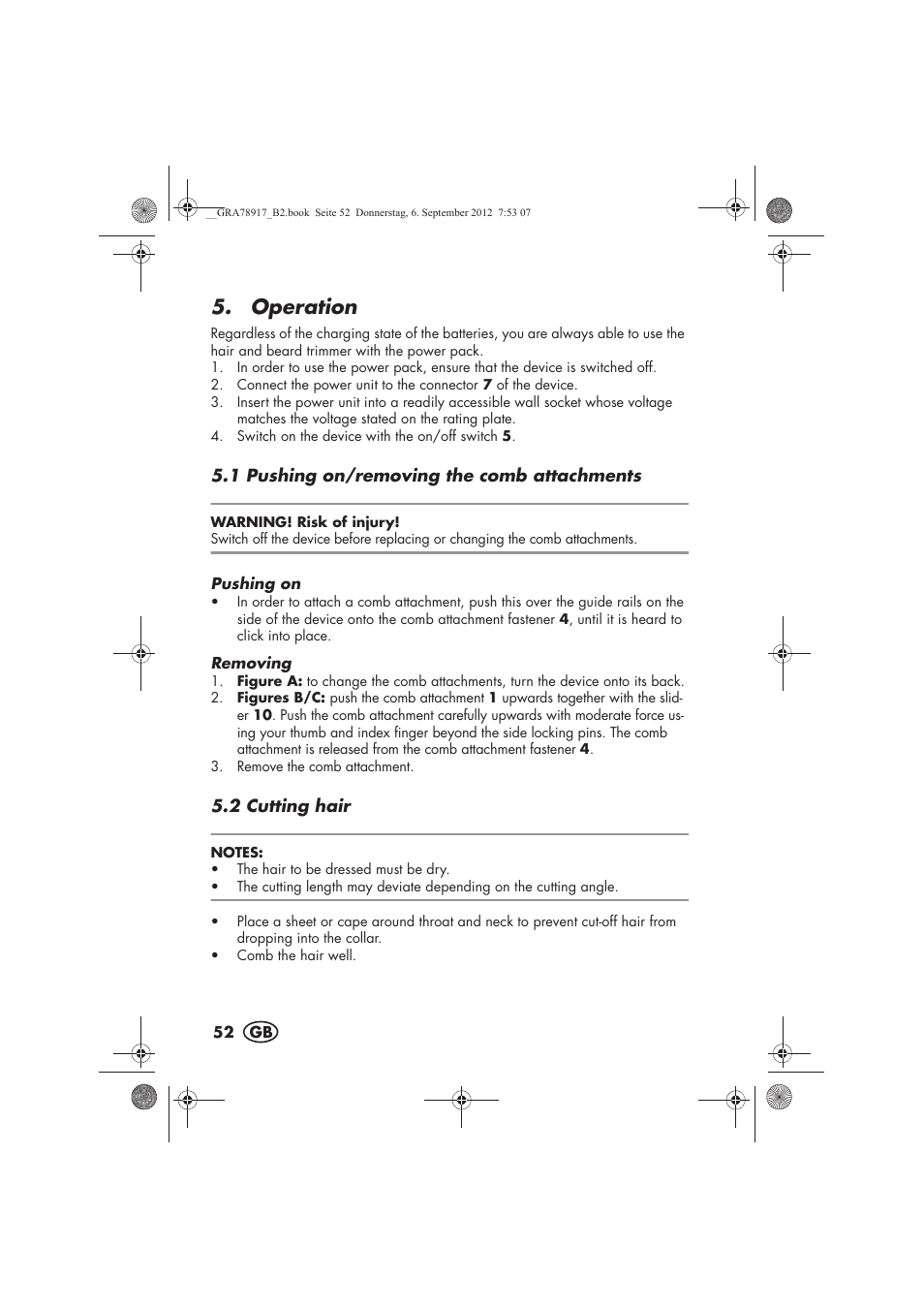 Operation | Silvercrest SHBS 600 A1 User Manual | Page 54 / 64