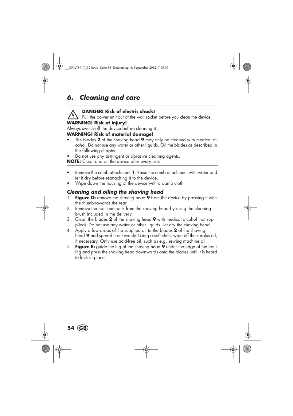 Cleaning and care | Silvercrest SHBS 600 A1 User Manual | Page 56 / 64