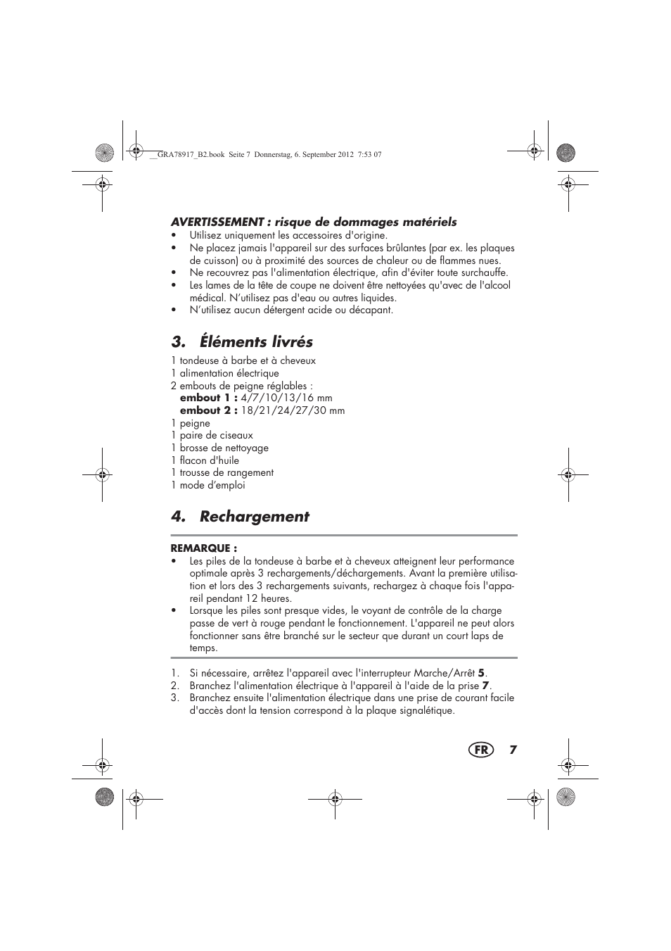 Éléments livrés, Rechargement | Silvercrest SHBS 600 A1 User Manual | Page 9 / 64