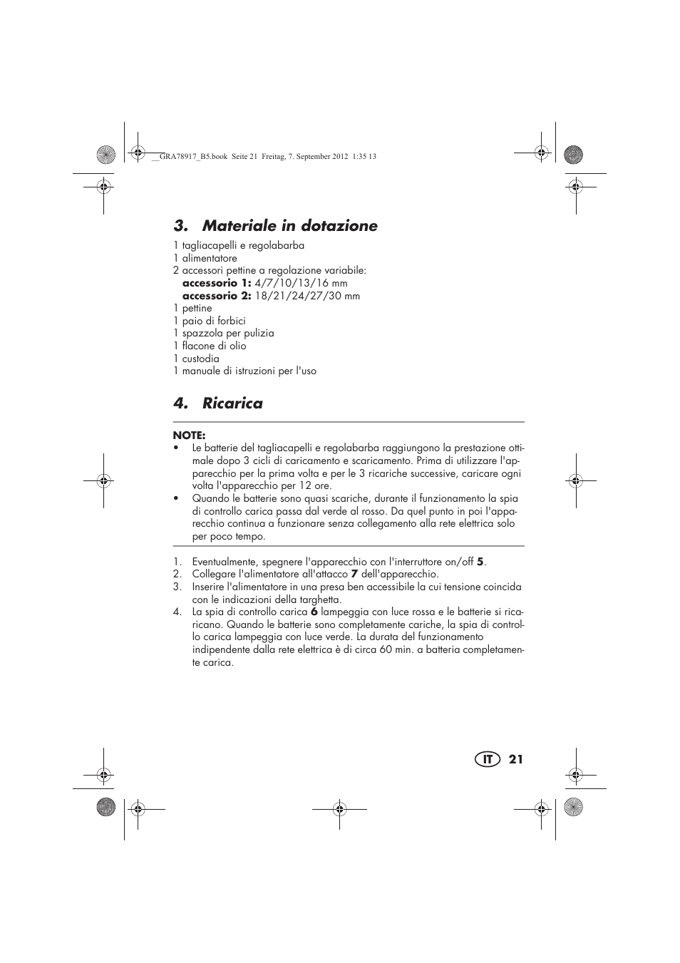 Materiale in dotazione, Ricarica | Silvercrest SHBS 600 A1 User Manual | Page 23 / 76