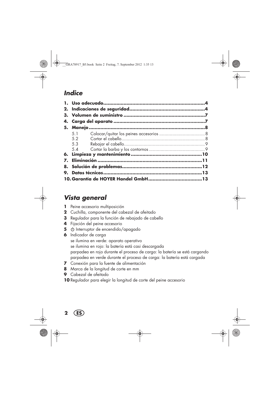 Indice, Vista general | Silvercrest SHBS 600 A1 User Manual | Page 4 / 76
