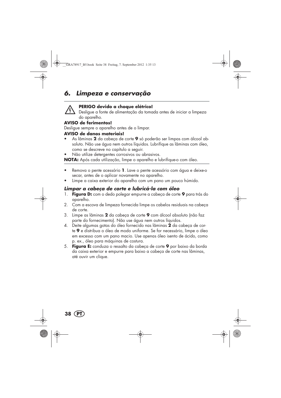 Limpeza e conservação | Silvercrest SHBS 600 A1 User Manual | Page 40 / 76