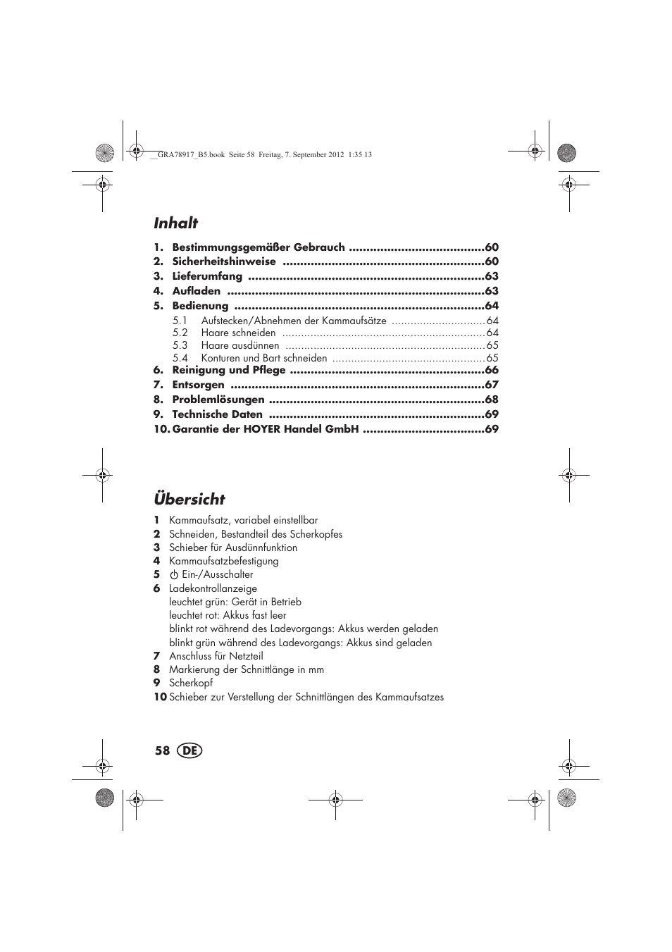 Inhalt, Übersicht | Silvercrest SHBS 600 A1 User Manual | Page 60 / 76