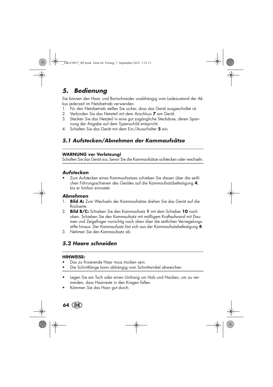 Bedienung | Silvercrest SHBS 600 A1 User Manual | Page 66 / 76