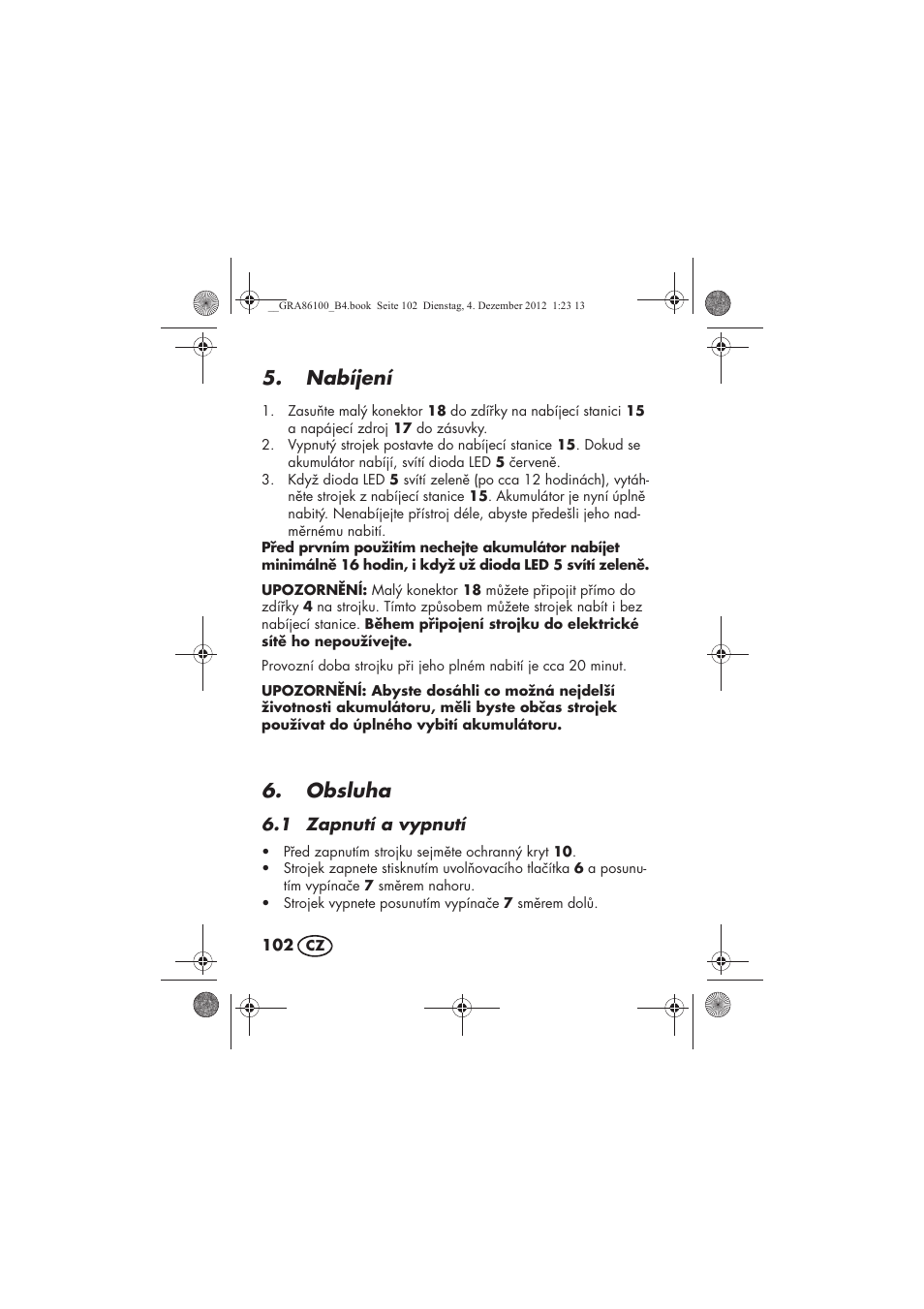 Nabíjení, Obsluha | Silvercrest SDR 1000 A1 User Manual | Page 104 / 160