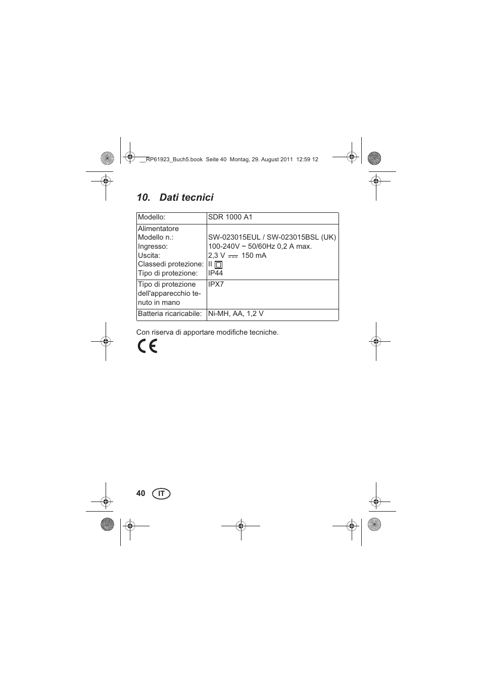 Dati tecnici | Silvercrest SDR 1000 A1 User Manual | Page 42 / 114