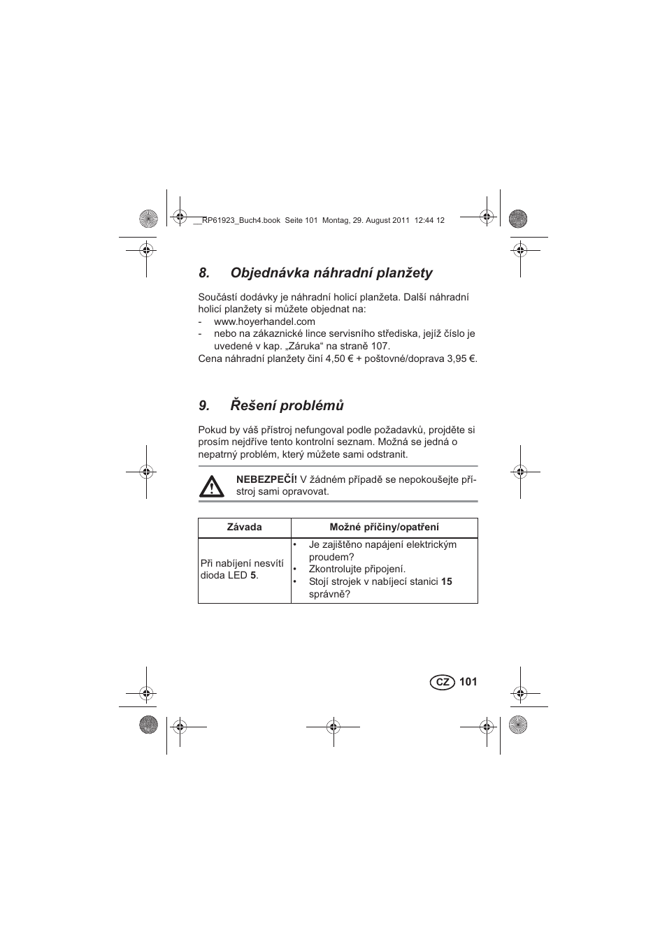 Objednávka náhradní planžety, ešení problém | Silvercrest SDR 1000 A1 User Manual | Page 103 / 154