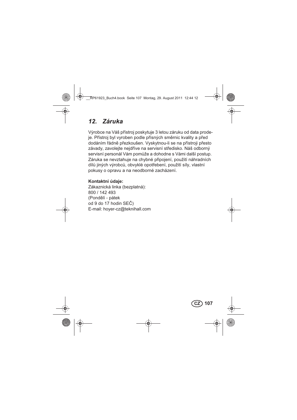 Záruka | Silvercrest SDR 1000 A1 User Manual | Page 109 / 154