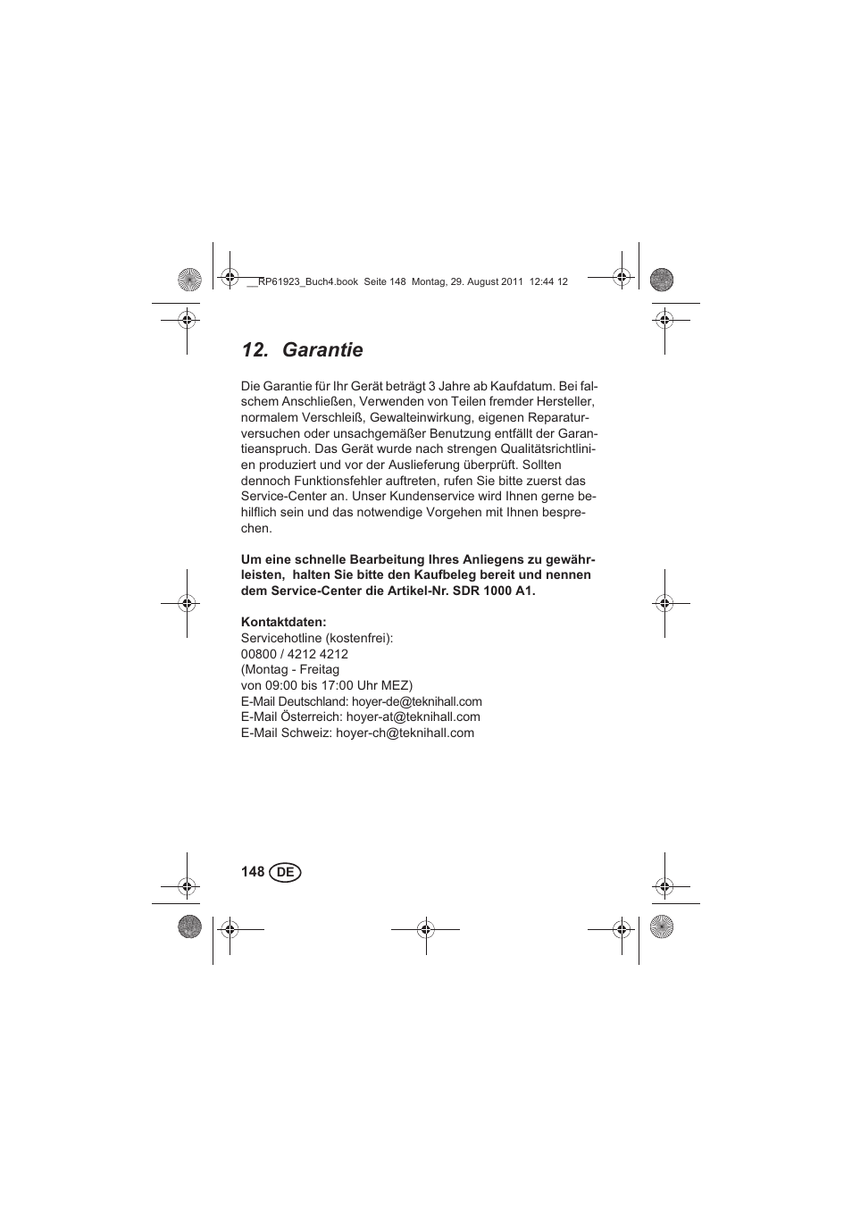 Garantie | Silvercrest SDR 1000 A1 User Manual | Page 150 / 154