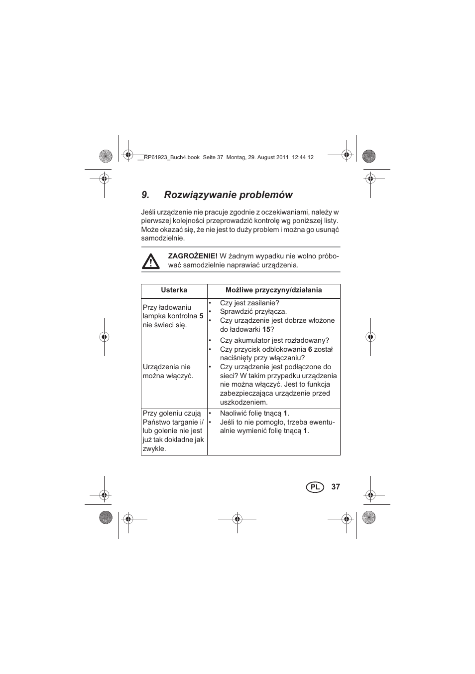 Rozwizywanie problemów | Silvercrest SDR 1000 A1 User Manual | Page 39 / 154