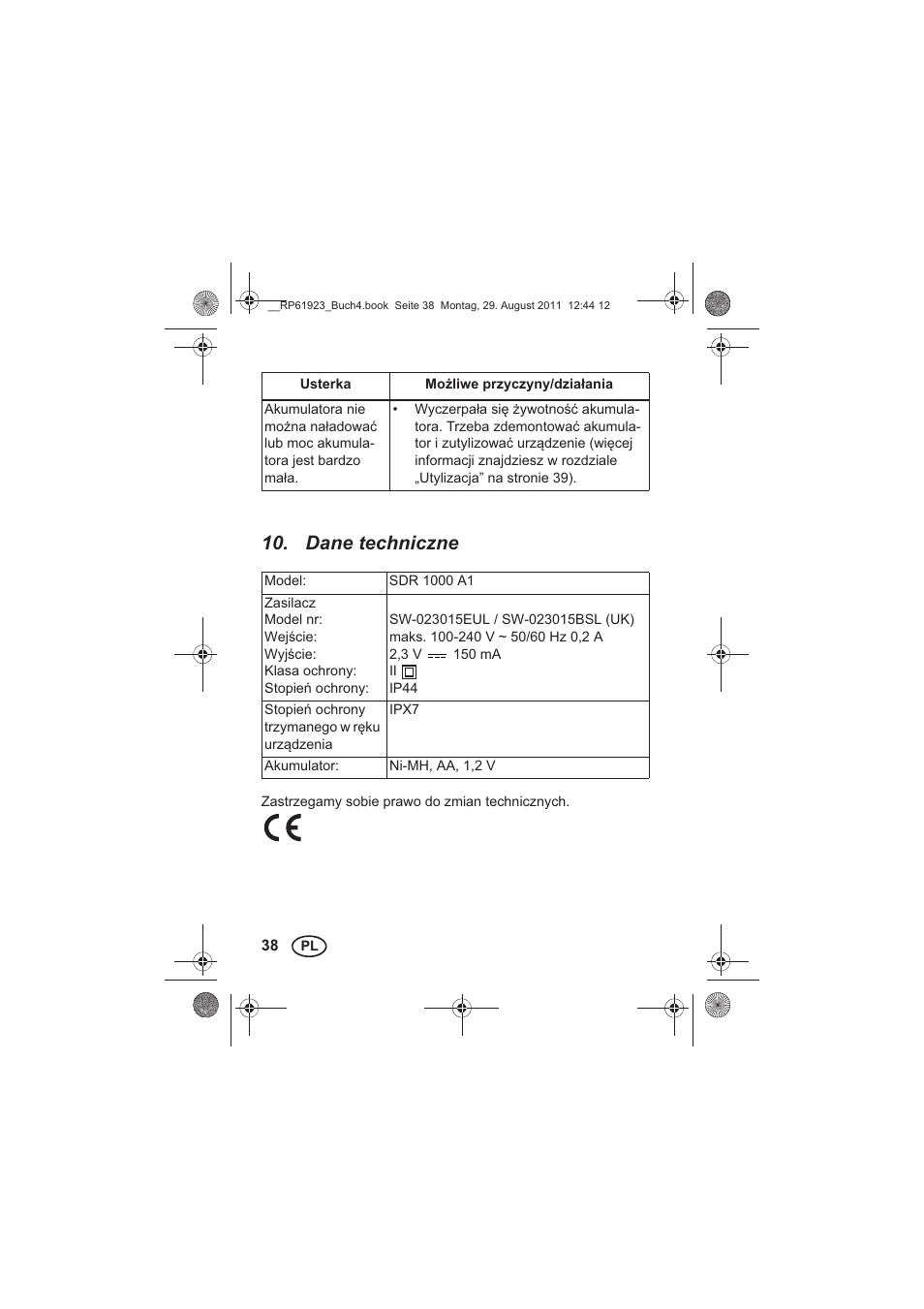 Dane techniczne | Silvercrest SDR 1000 A1 User Manual | Page 40 / 154