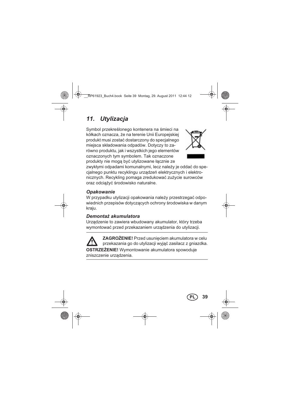 Utylizacja | Silvercrest SDR 1000 A1 User Manual | Page 41 / 154