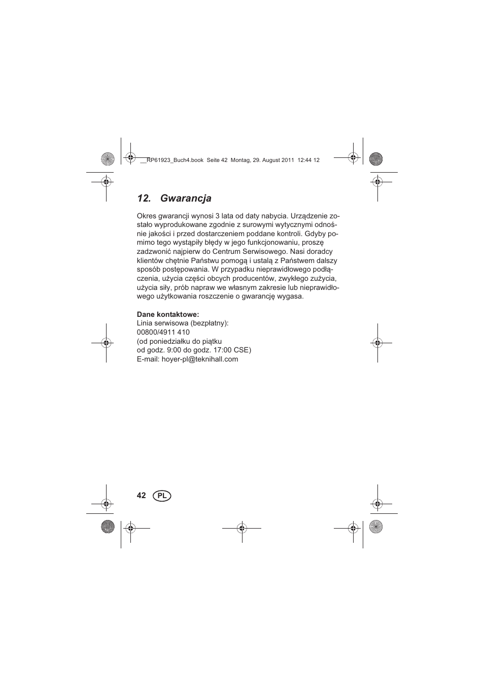 Gwarancja | Silvercrest SDR 1000 A1 User Manual | Page 44 / 154
