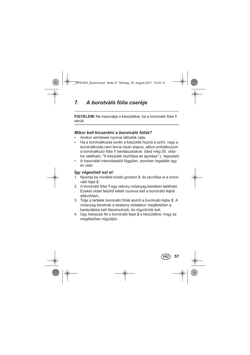 A borotváló fólia cseréje | Silvercrest SDR 1000 A1 User Manual | Page 59 / 154