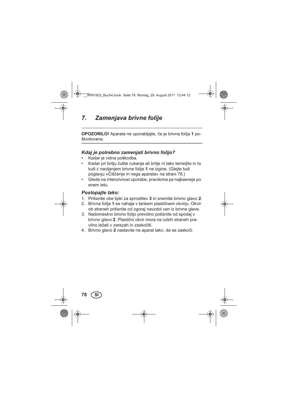 Zamenjava brivne folije | Silvercrest SDR 1000 A1 User Manual | Page 80 / 154