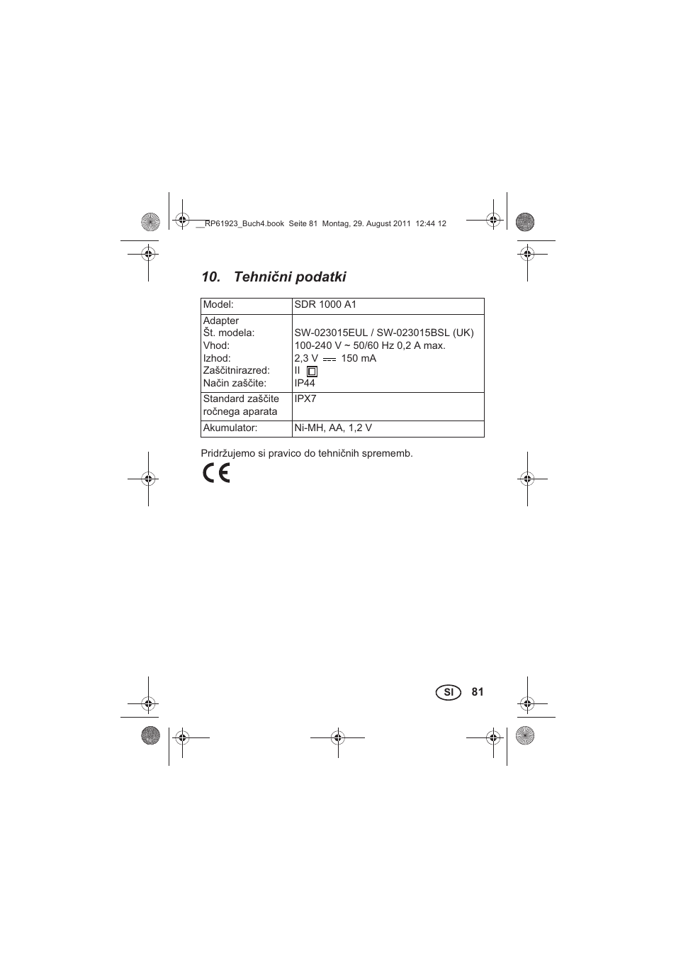 Tehnini podatki | Silvercrest SDR 1000 A1 User Manual | Page 83 / 154