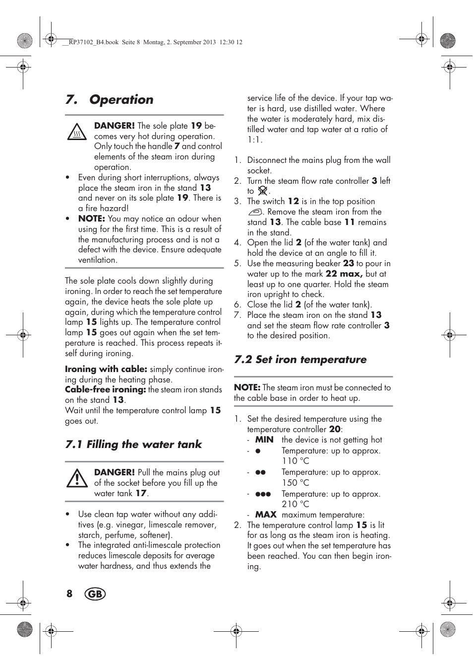 Operation | Silvercrest SDBK 2400 C2 User Manual | Page 10 / 94