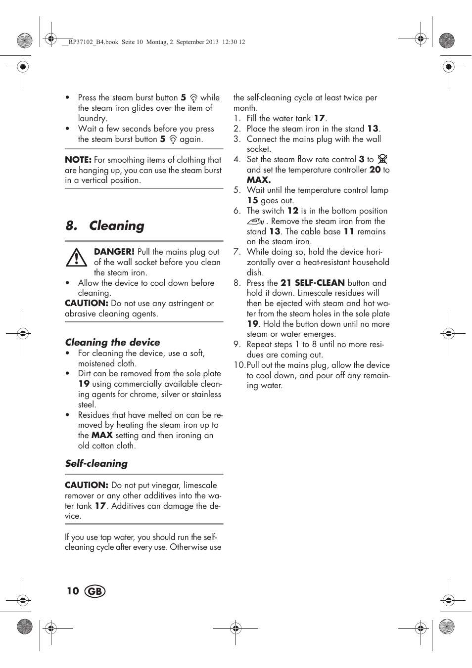 Cleaning | Silvercrest SDBK 2400 C2 User Manual | Page 12 / 94