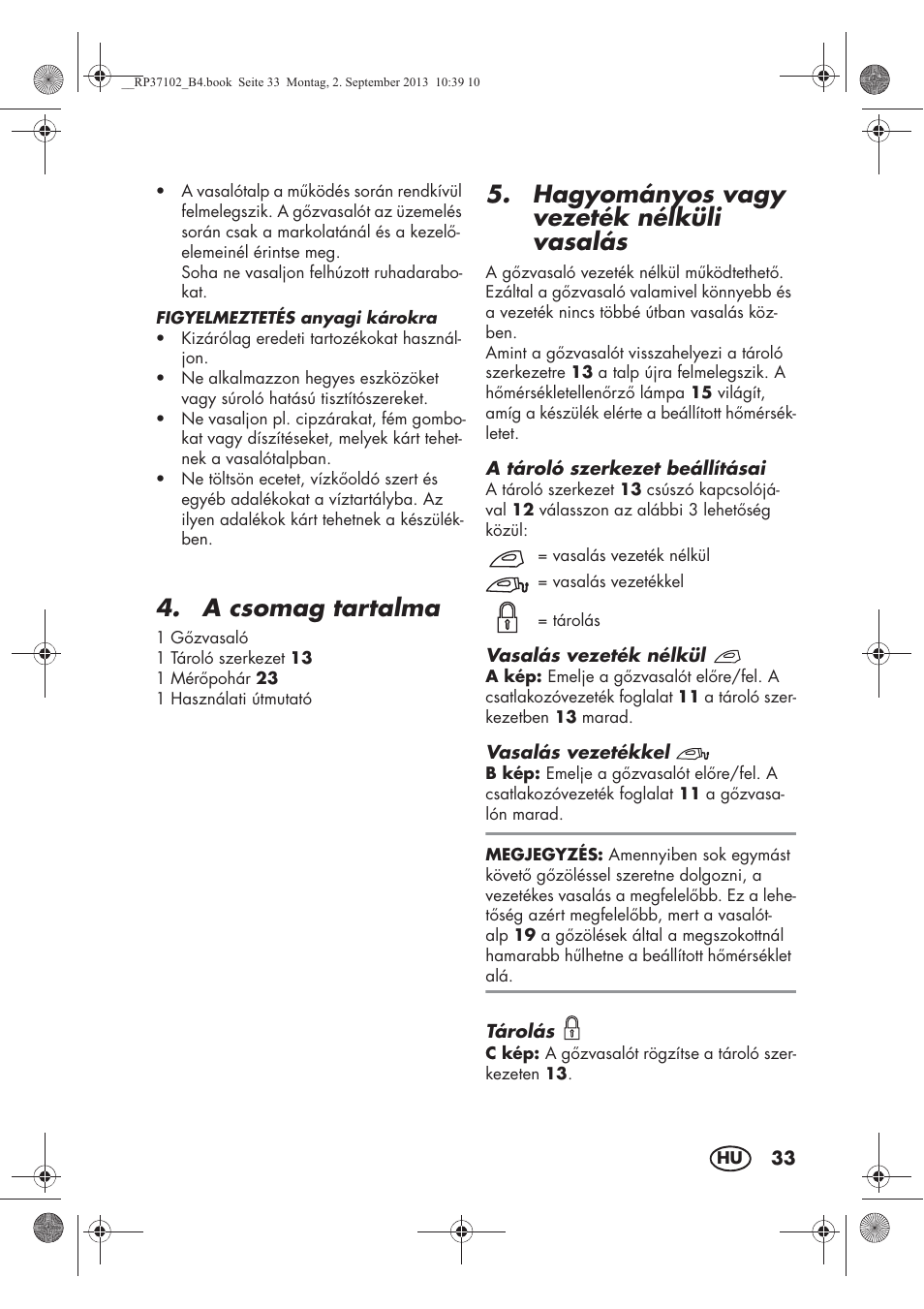 A csomag tartalma, Hagyományos vagy vezeték nélküli vasalás | Silvercrest SDBK 2400 C2 User Manual | Page 35 / 94