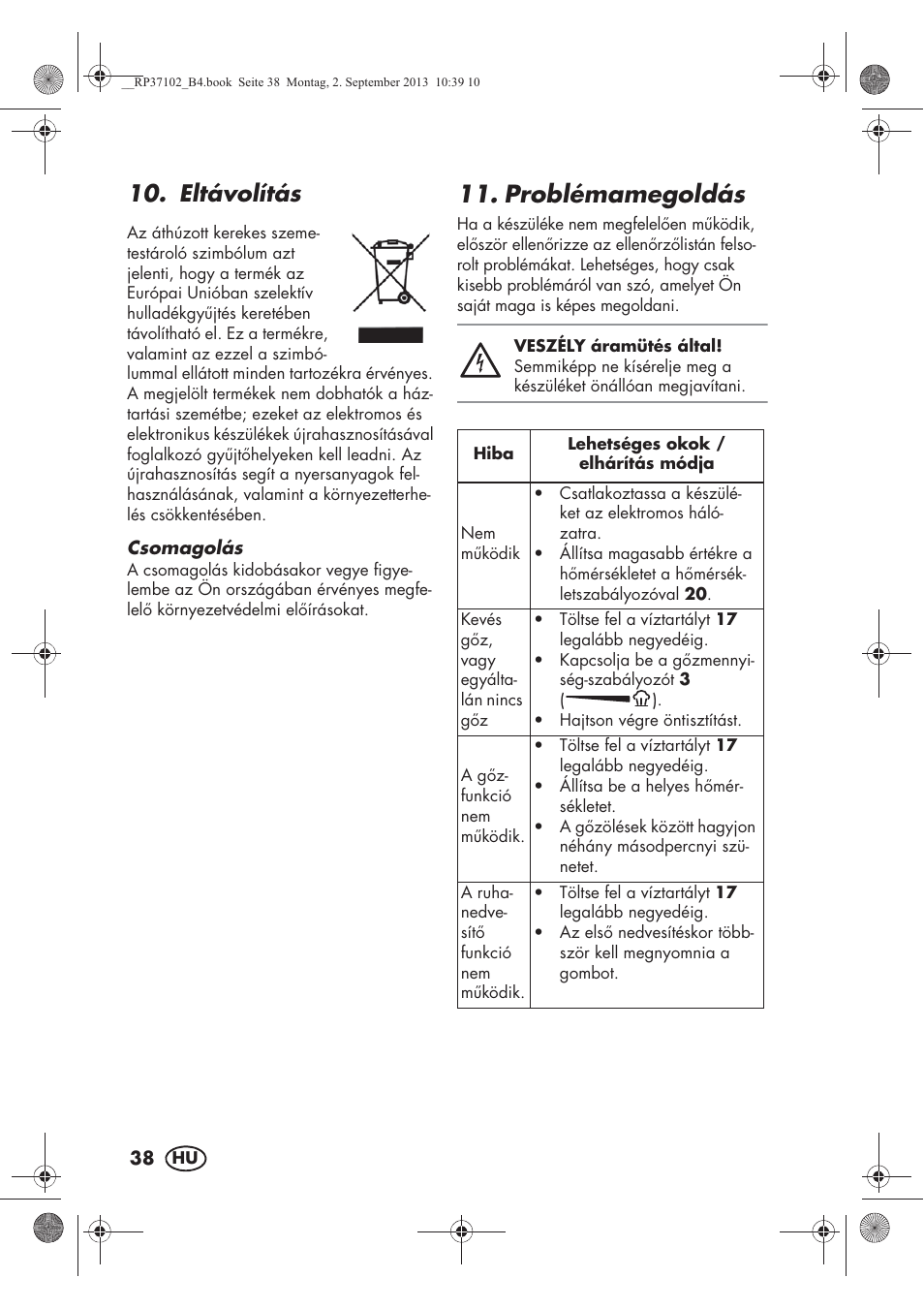 Problémamegoldás, Eltávolítás | Silvercrest SDBK 2400 C2 User Manual | Page 40 / 94