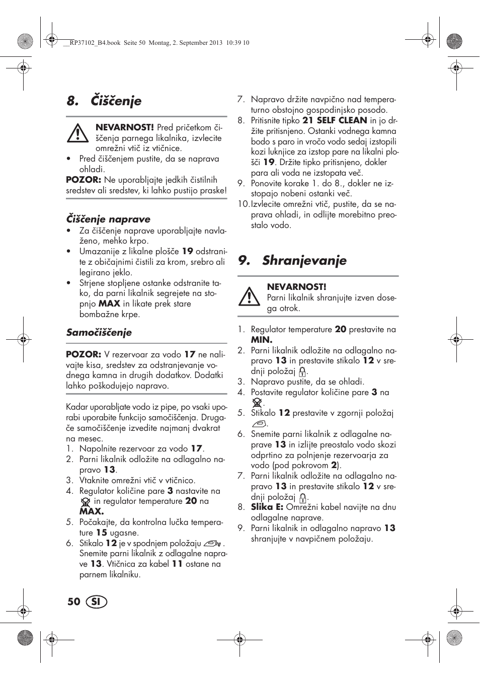 išenje, Shranjevanje | Silvercrest SDBK 2400 C2 User Manual | Page 52 / 94